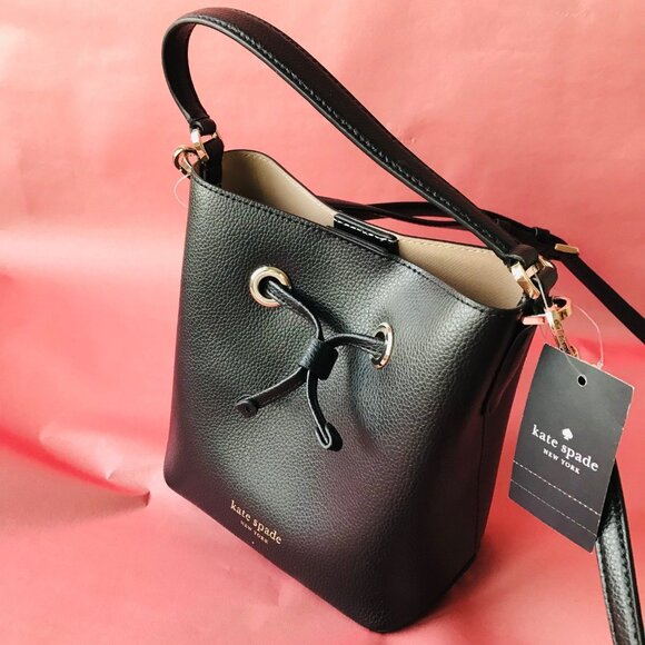 Kate Spade Eva Small Bucket Bag Black Shoulder Crossbody Leather - Picture 1 of 12